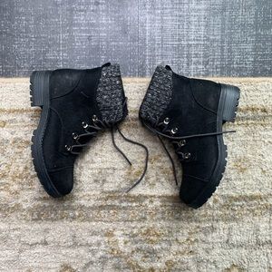 Suede Booties Wool Collar